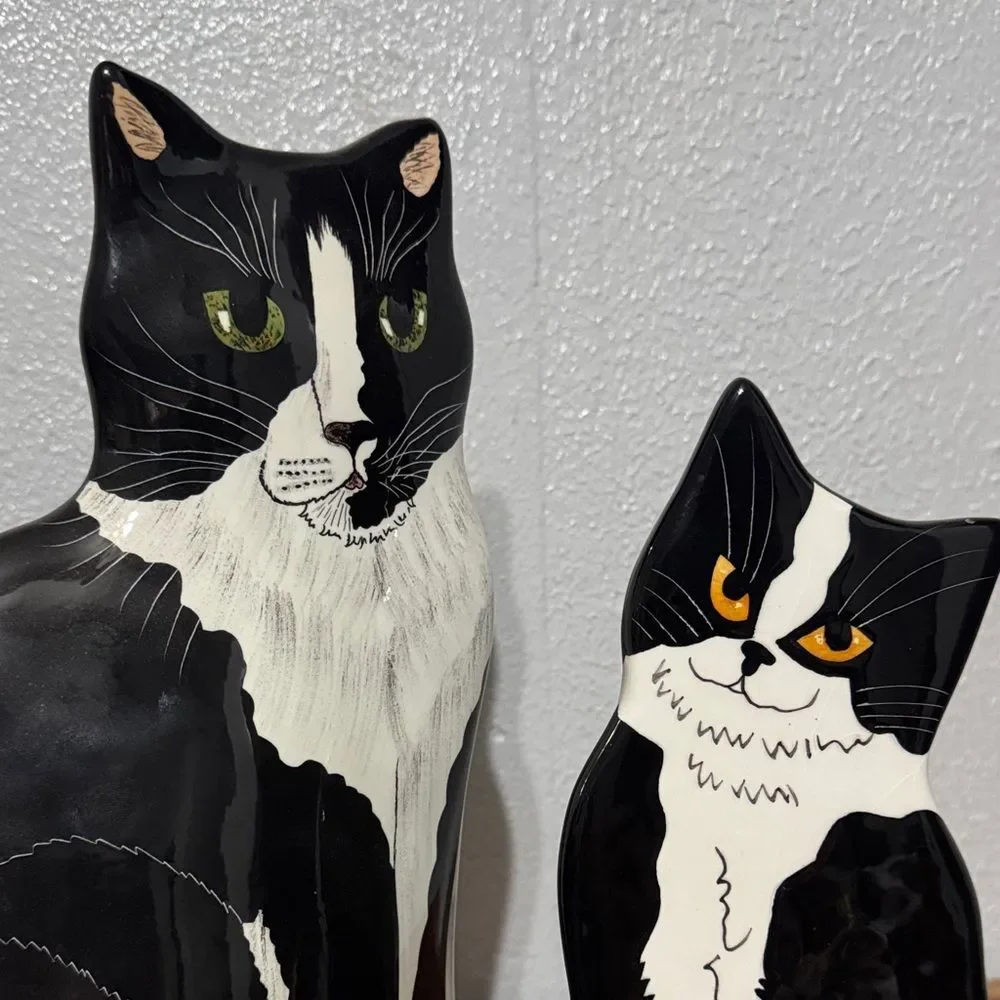 Ceramic Black White Tuxedo Cat Flower Vase by Cats By Nina Lyman Artist Decor